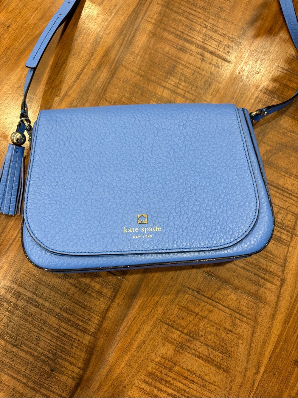 Kate Spade “Tower Court” Periwinkle Blue Leather Crossbody Bag with Tassel - Picture 4 of 8